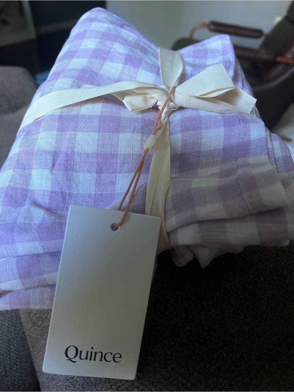 New Organic European Linen Gingham Sham queen standard Set of 2 Orchid Lavender